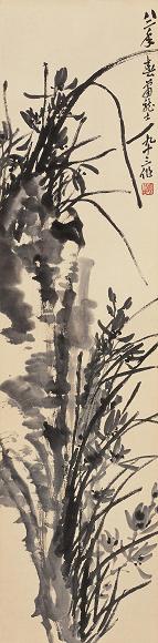 萧龙士 1982年作 兰石图 立轴 水墨纸本