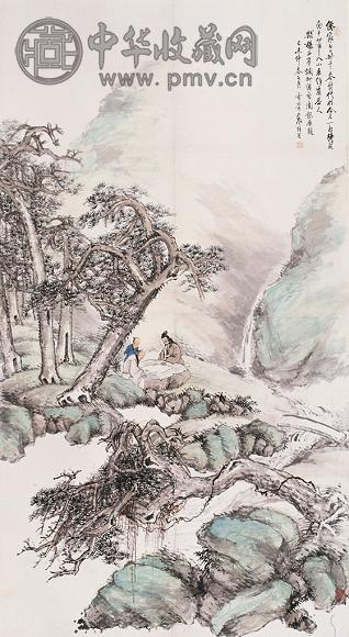 袁培基 松下弈棋图 立轴 纸本