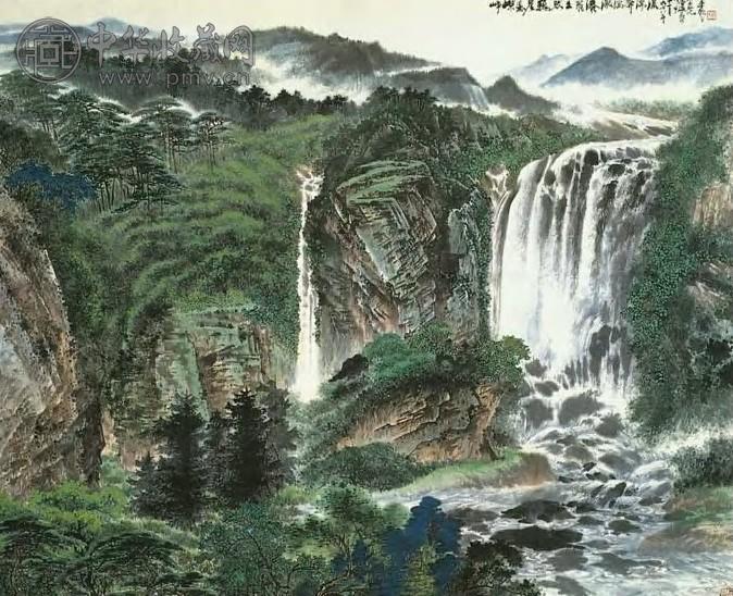 季观之 当代 青山飞瀑 轴