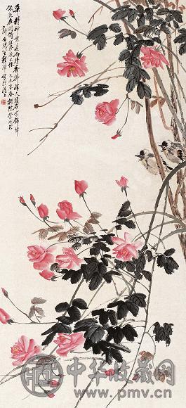 程璋 己未(1919年)作 花鸟 立轴 设色纸本