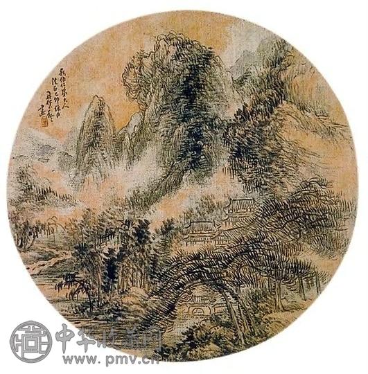 王丹麓 山水 圆光 设色绢本