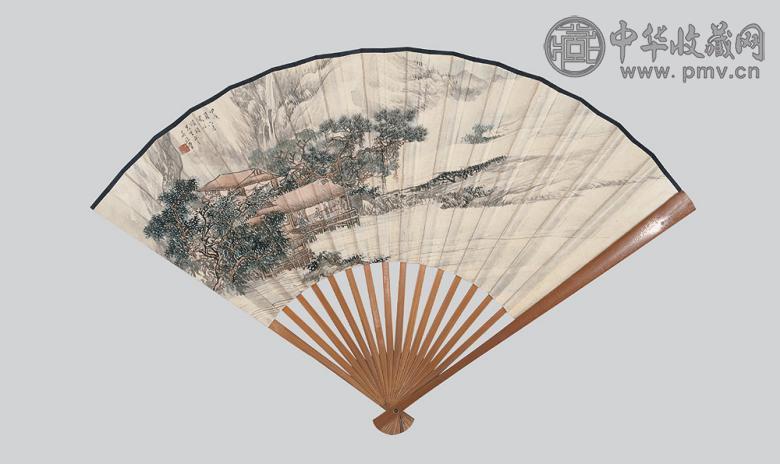 吴镜汀 商衍鎏 山水 书法 成扇 纸本