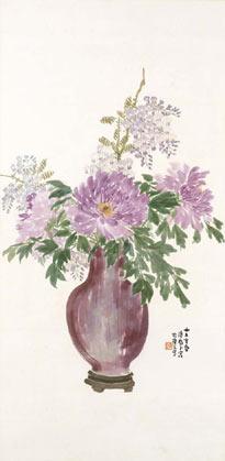 陈树人 一九四六年作瓶花 镜心 设色纸本