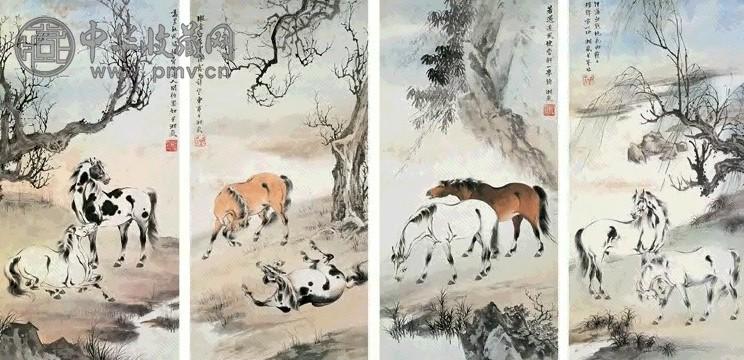 戈湘岚 骏骑图(1套4件) 镜心 设色纸本