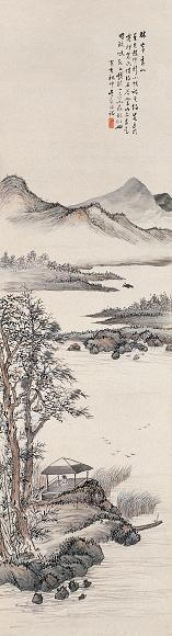 吴砚岱 林高远山图 立轴 设色纸本