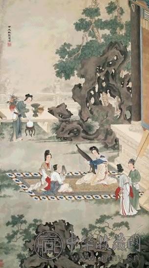 刘凌沧 1934年作 箜篌图 立轴 设色纸本