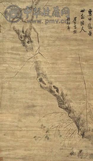 陈继儒 雪中傲骨图 立轴 水墨金笺