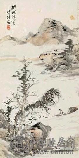 汪溶 泛舟图 镜心 设色纸本