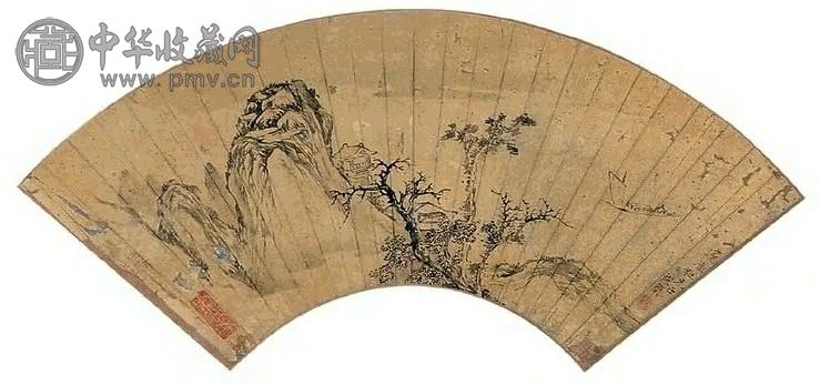 文从简 山水 扇面 金笺