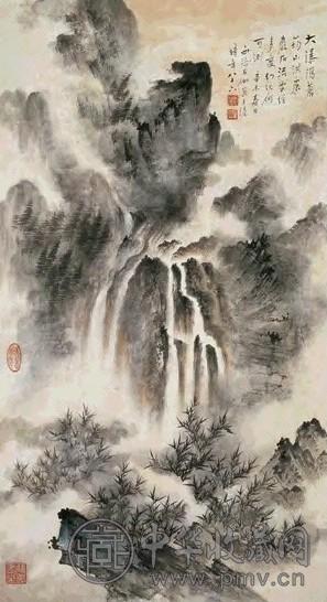 申石伽 1991年作 苍筠流云图 立轴 设色纸本