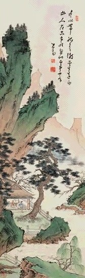 溥儒 松山客话 立轴 设色纸本