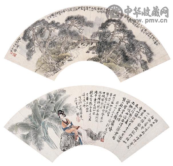 郭芝瑜 山水花鸟 扇面(8开选2) 设色纸本