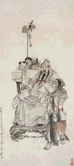 钱慧安 1898年作 文昌帝君图 立轴 设色纸本