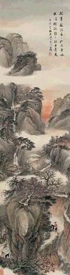 吴石仙 1914年作 仿王蒙山水 立轴 设色纸本