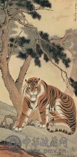 白雪石 1944年作 松虎图 立轴 设色纸本