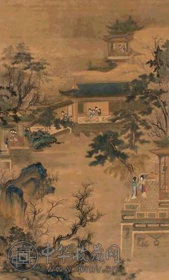 仇英 楼台仕女图 轴 绢本设色