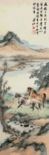 溥佐 秋郊天闲 立轴 设色纸本