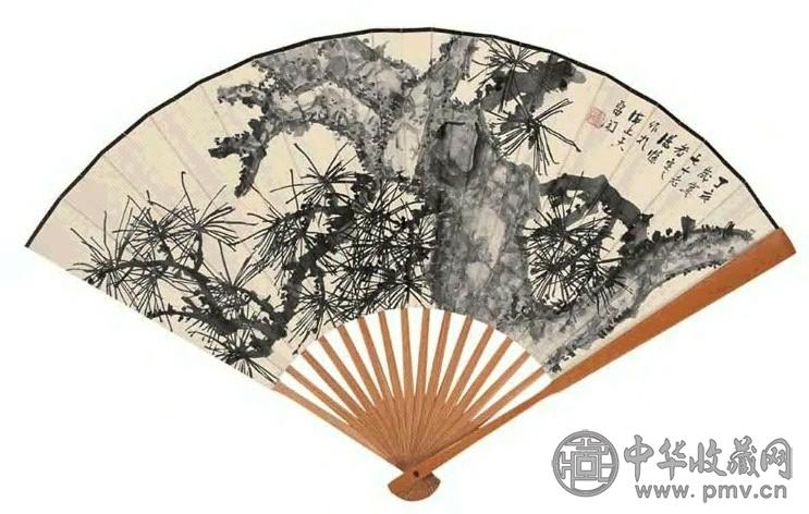 汤定之 虬松图 隶书汉镜铭 扇面 水墨纸本