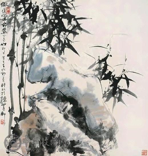 韩敏 1992年作 竹石图 立轴 设色