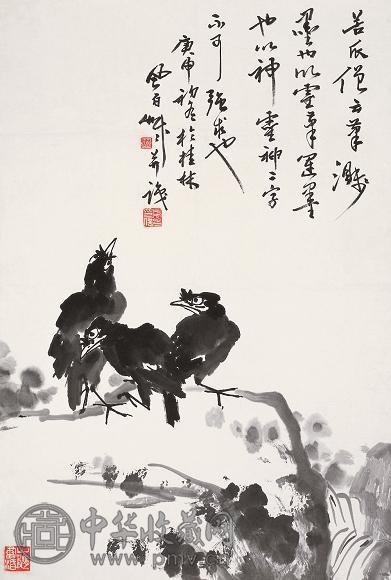 蒋风白 庚申(1980年)作 花鸟 立轴 设色纸本