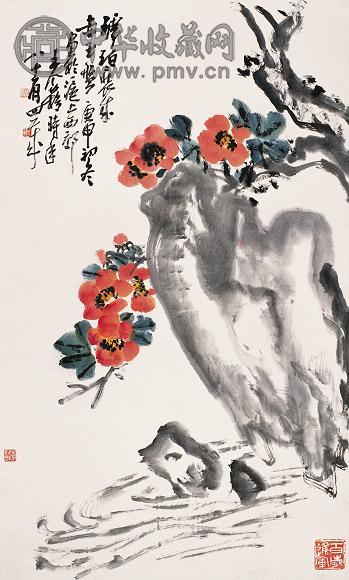 王个簃 花卉 立轴 设色纸本