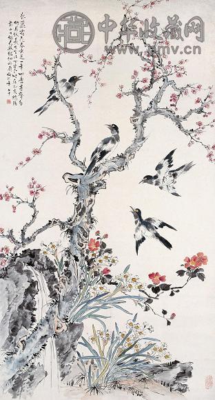 丁宝书 喜上眉梢图 立轴 设色纸本