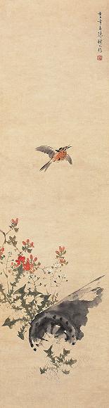 陈树人 壬子(1912年)作 花鸟 立轴 设色纸本