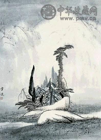 常进 雪岭高松 立轴 设色纸本