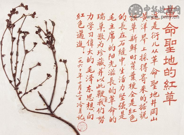 陶冷月 1966年 朱砂书法《革命红草》 镜心 设色纸本