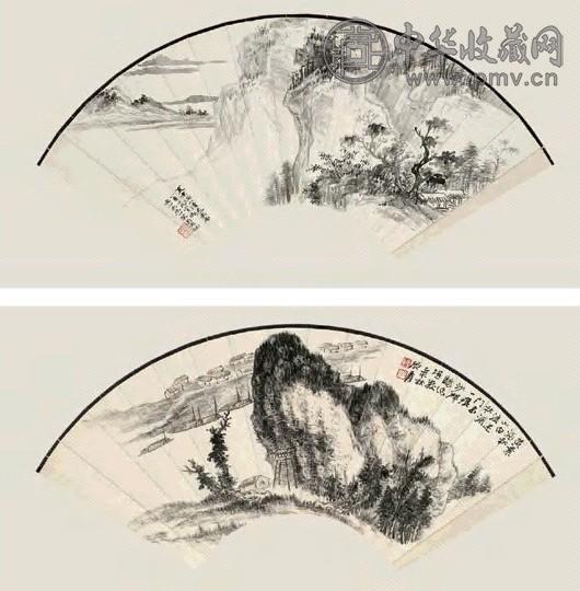 吴湖帆 张大千 1934、1935年作 山水 扇片