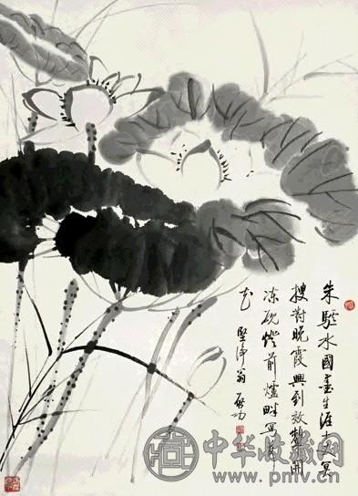 启功 荷花 立轴 水墨纸本