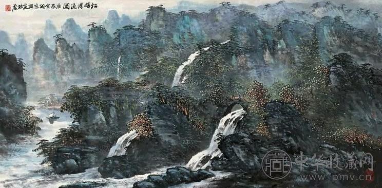 胡振郎 江畔清流图 横披 设色纸本