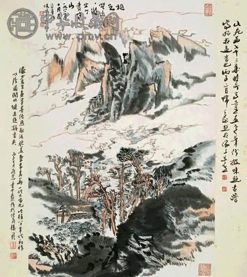 陆俨少 1981年作 秋色远近图 立轴 设色纸本