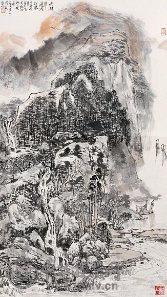亚明 1832年作 太湖岸边是我家 镜心 设色纸本