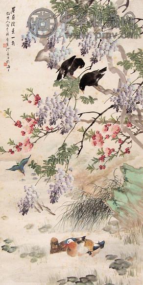 洪几 花鸟 立轴 设色纸本