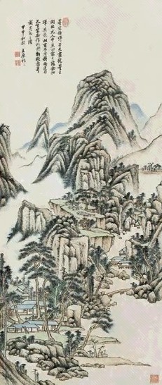 王原祁 山水 轴 设色纸本