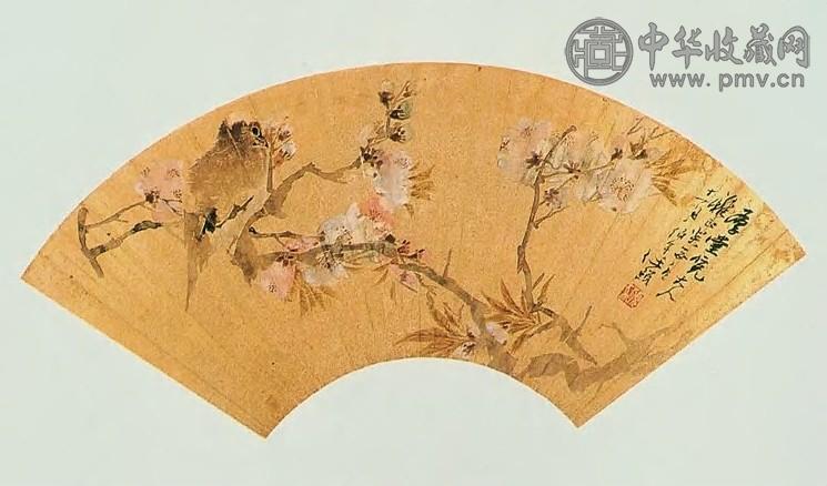任伯年 清 海棠春禽图 扇面