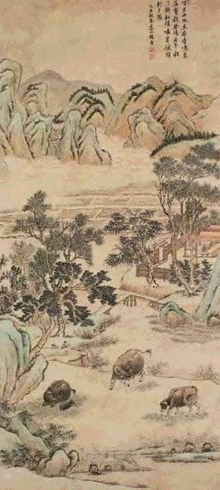 杨晋 1709年作 郊原放牧图 立轴 设色纸本