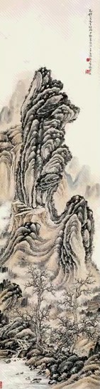 近现代 林散之 深山访友图 轴