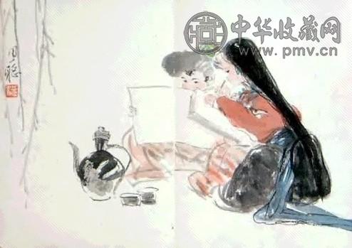 周思聪 读书图 镜心 设色纸本