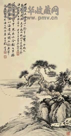 陶冷月 戊子(1948年)作 清风独上钓鱼竿 立轴 设色纸本