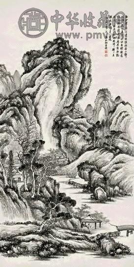 何维朴 溪山读书 立轴 水墨纸本