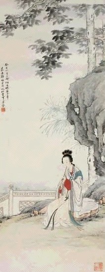 郑慕康 1933年作 桐荫弄箫图 轴 纸本设色