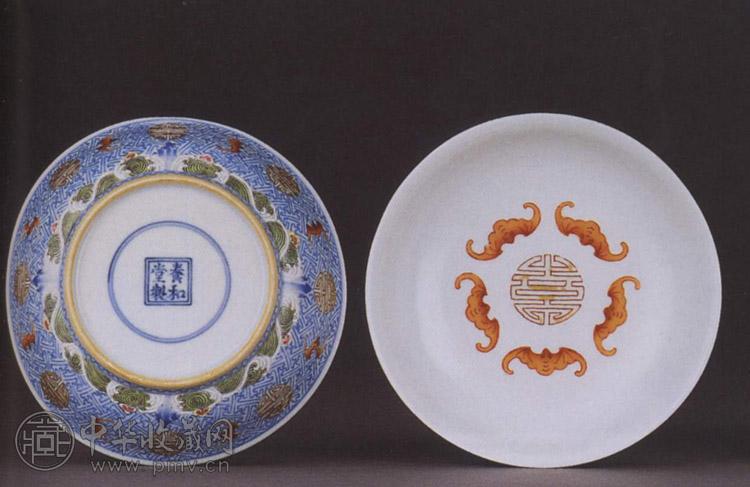 清乾隆 粉彩福寿纹碟(1对)
