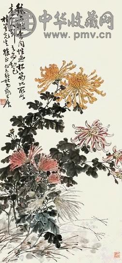 谢公展 己巳(1929年)作 菊花 中堂 设色纸本