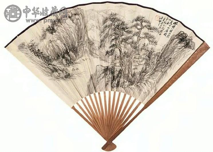 吴华源 1931年作 山水(背面郑沅章草) 成扇 设色纸本