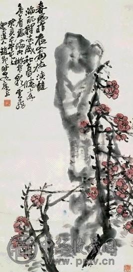 赵云壑 1933年 梅石图 立轴 设色纸本