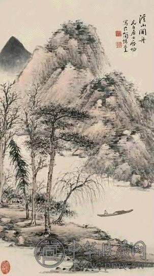 启功 溪山闲舟 镜心 设色纸本