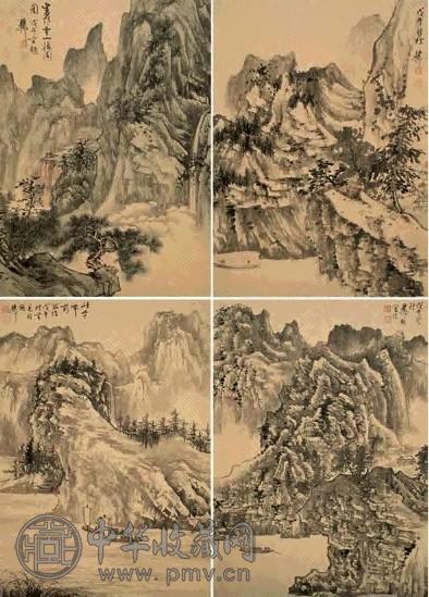 谢稚柳 1978年作 山水四条屏 立轴 水墨纸本