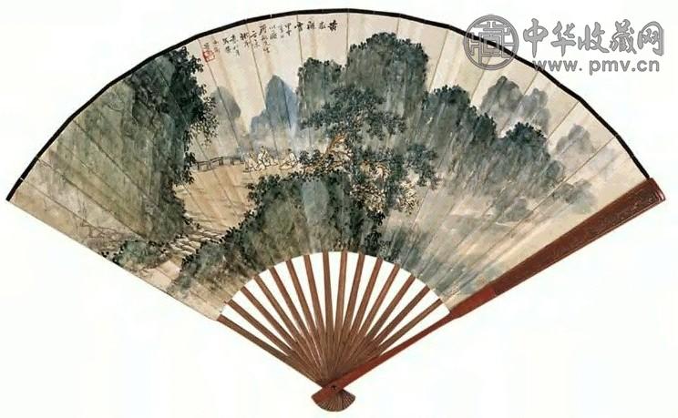 袁松年 1944年 黄岳观云 扇面 设色纸本